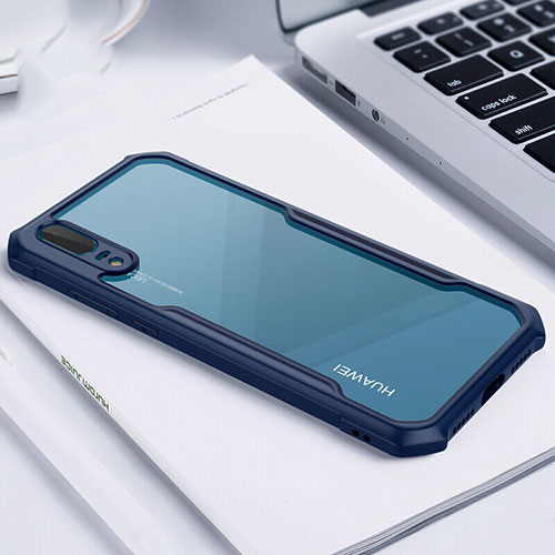 Silicone Transparent Mirror M01 Frame Case Cover for Huawei P20 Blue