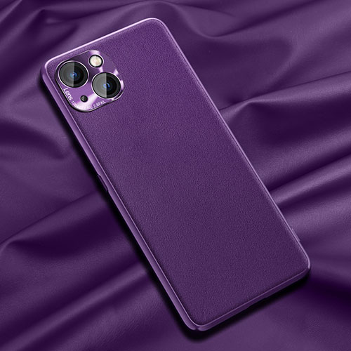 Soft Luxury Leather Snap On Case Cover A01 for Apple iPhone 14 Plus Purple