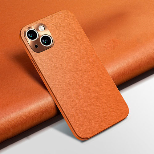 Soft Luxury Leather Snap On Case Cover A02 for Apple iPhone 15 Orange