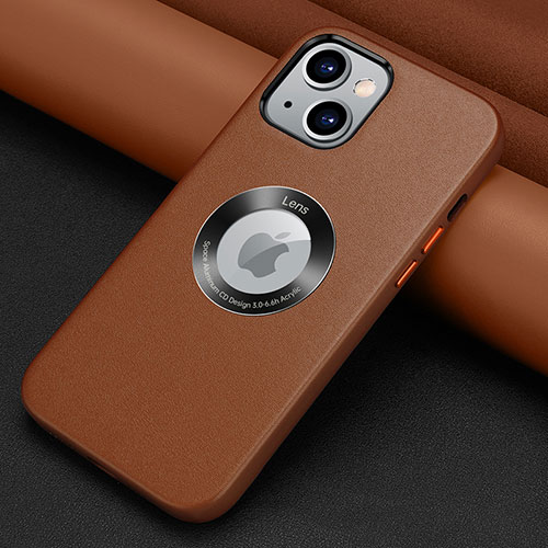 Soft Luxury Leather Snap On Case Cover A08 for Apple iPhone 15 Brown