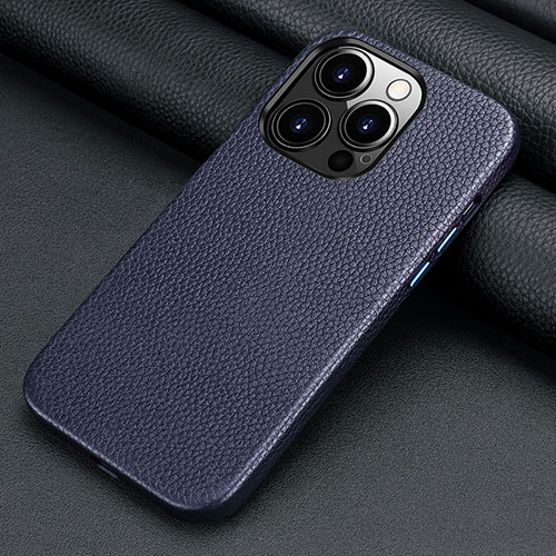 Soft Luxury Leather Snap On Case Cover A09 for Apple iPhone 15 Pro Blue