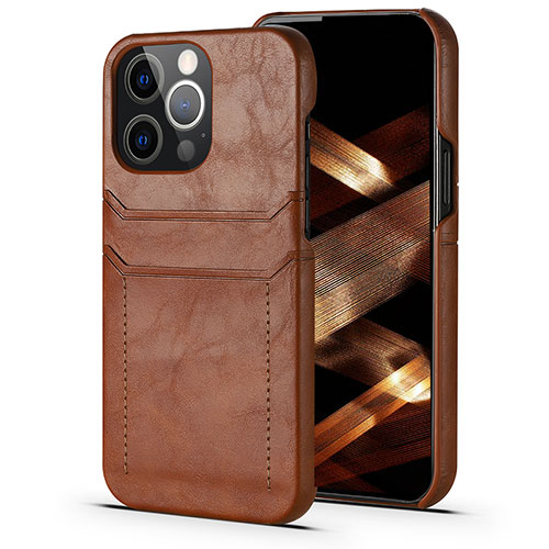 Soft Luxury Leather Snap On Case Cover A14 for Apple iPhone 15 Pro Light Brown