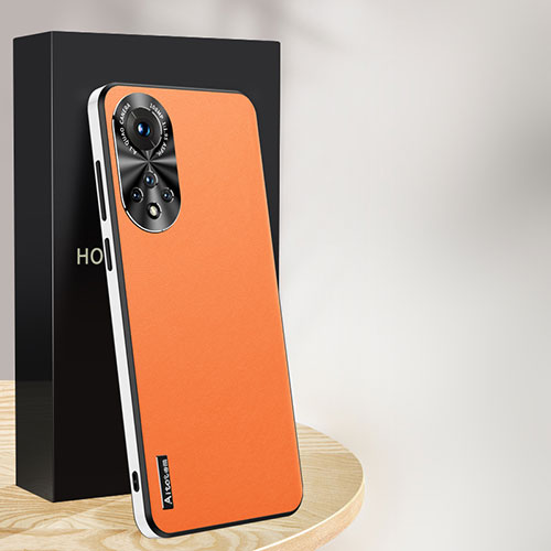 Soft Luxury Leather Snap On Case Cover AT1 for Huawei Honor 50 5G Orange