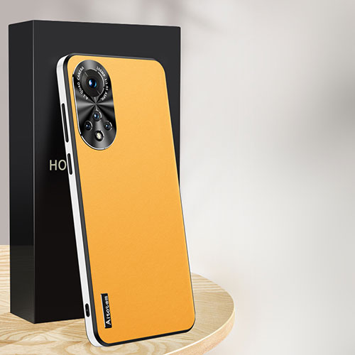 Soft Luxury Leather Snap On Case Cover AT1 for Huawei Nova 9 Pro Yellow