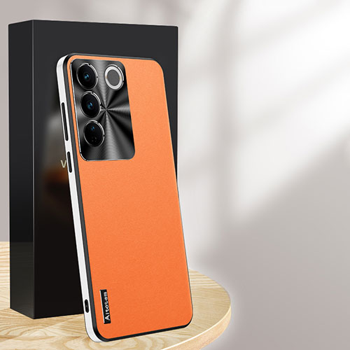 Soft Luxury Leather Snap On Case Cover AT1 for Vivo V27 Pro 5G Orange