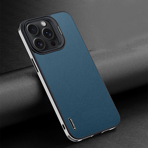 Soft Luxury Leather Snap On Case Cover AT4 for Apple iPhone 15 Pro Max Blue