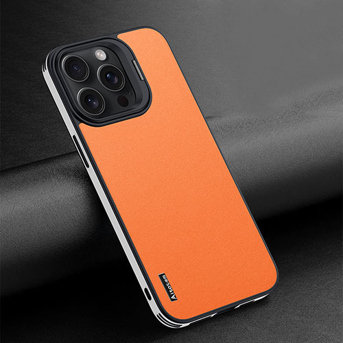 Soft Luxury Leather Snap On Case Cover AT4 for Apple iPhone 15 Pro Max Orange