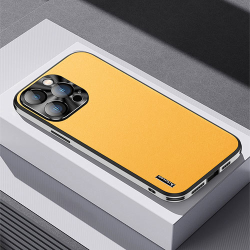 Soft Luxury Leather Snap On Case Cover AT5 for Apple iPhone 15 Pro Max Yellow