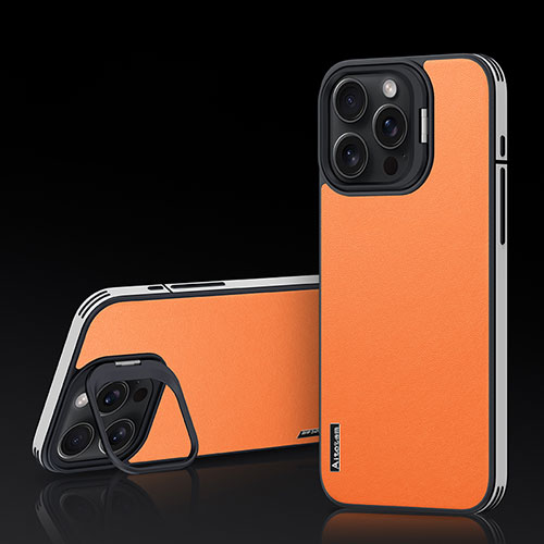 Soft Luxury Leather Snap On Case Cover AT5 for Apple iPhone 16 Pro Max Orange