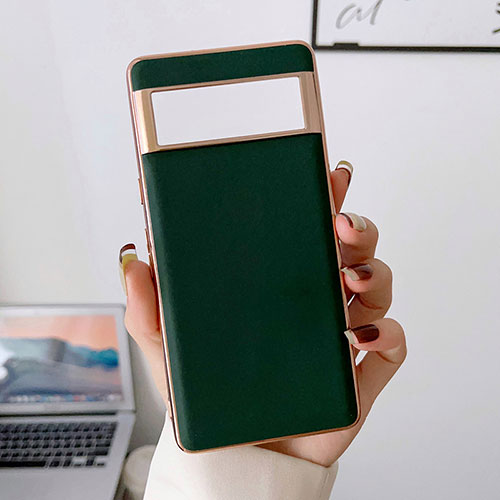 Soft Luxury Leather Snap On Case Cover B01H for Google Pixel 6a 5G Green