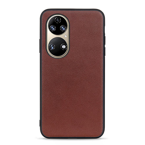 Soft Luxury Leather Snap On Case Cover B01H for Huawei P50 Brown