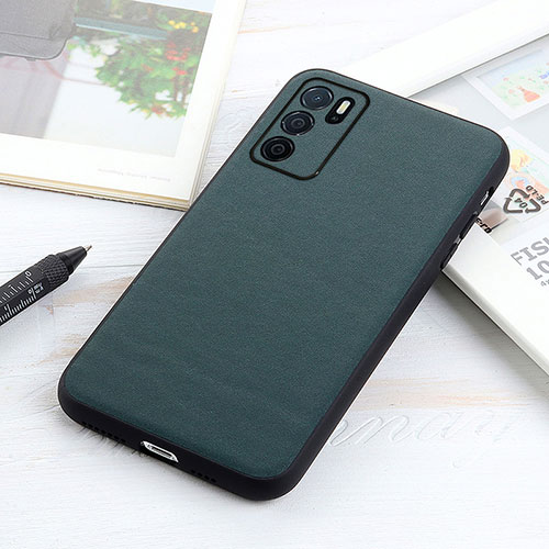 Soft Luxury Leather Snap On Case Cover B01H for Oppo A16s Green