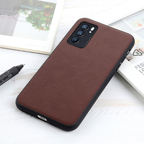 Soft Luxury Leather Snap On Case Cover B01H for Oppo Reno6 5G Brown