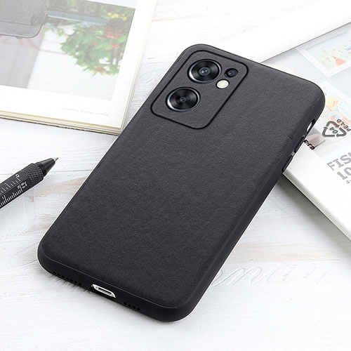 Soft Luxury Leather Snap On Case Cover B01H for Oppo Reno7 SE 5G Black