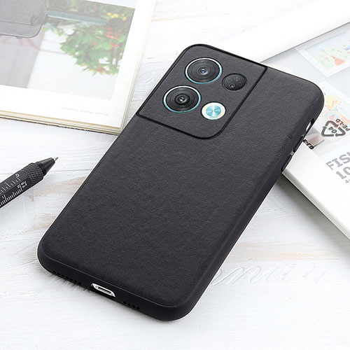 Soft Luxury Leather Snap On Case Cover B01H for Oppo Reno8 Pro 5G Black