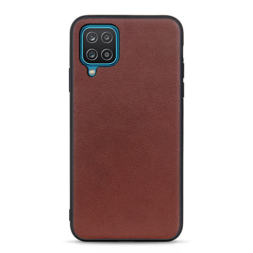 Soft Luxury Leather Snap On Case Cover B01H for Samsung Galaxy A12 Brown