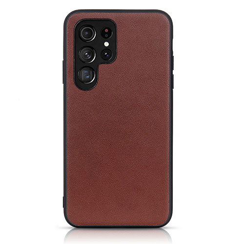 Soft Luxury Leather Snap On Case Cover B01H for Samsung Galaxy S21 Ultra 5G Brown