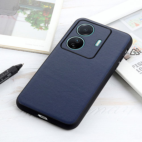 Soft Luxury Leather Snap On Case Cover B01H for Vivo iQOO Z6 Pro 5G Blue