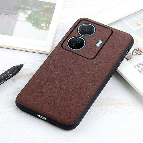 Soft Luxury Leather Snap On Case Cover B01H for Vivo iQOO Z6 Pro 5G Brown