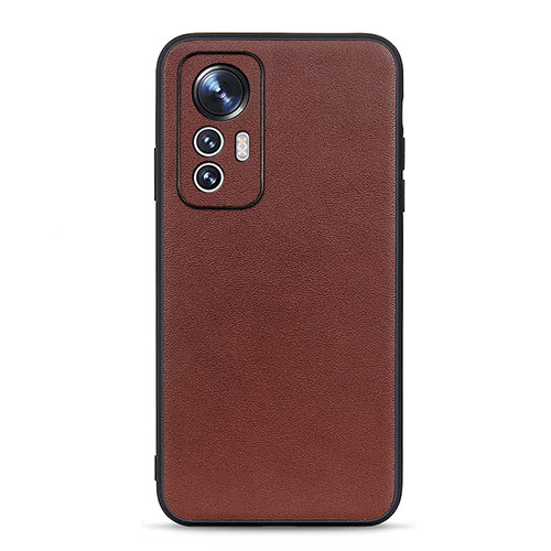 Soft Luxury Leather Snap On Case Cover B01H for Xiaomi Mi 12 5G Brown