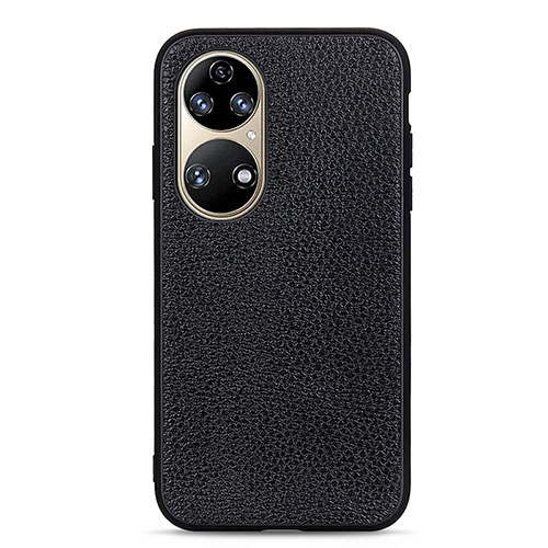 Soft Luxury Leather Snap On Case Cover B02H for Huawei P50 Black