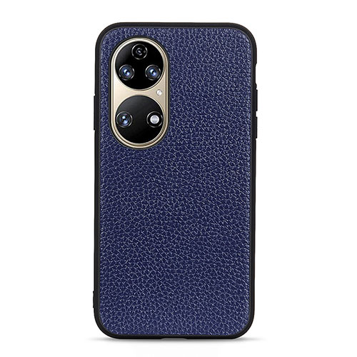 Soft Luxury Leather Snap On Case Cover B02H for Huawei P50 Blue