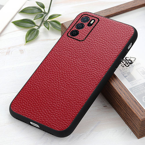 Soft Luxury Leather Snap On Case Cover B02H for Oppo A16s Red