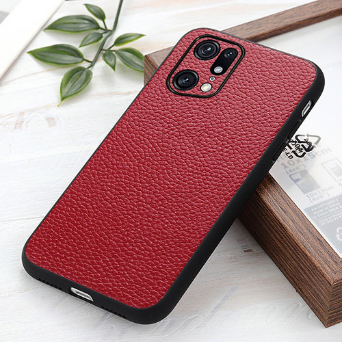 Soft Luxury Leather Snap On Case Cover B02H for Oppo Find X5 Pro 5G Red