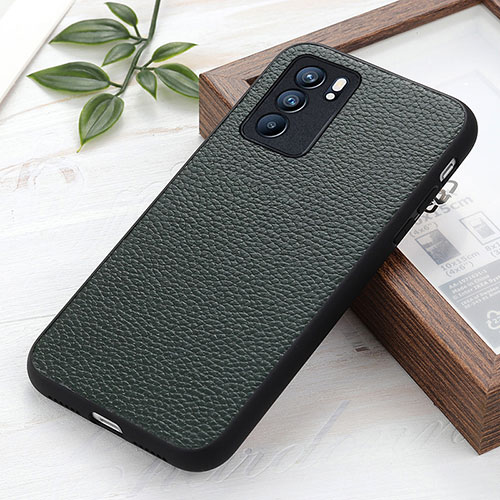Soft Luxury Leather Snap On Case Cover B02H for Oppo Reno6 5G Green