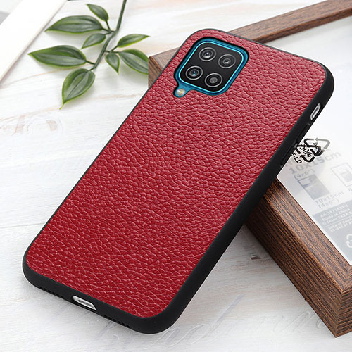 Soft Luxury Leather Snap On Case Cover B02H for Samsung Galaxy A12 5G Red