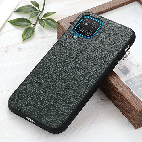 Soft Luxury Leather Snap On Case Cover B02H for Samsung Galaxy A12 Green