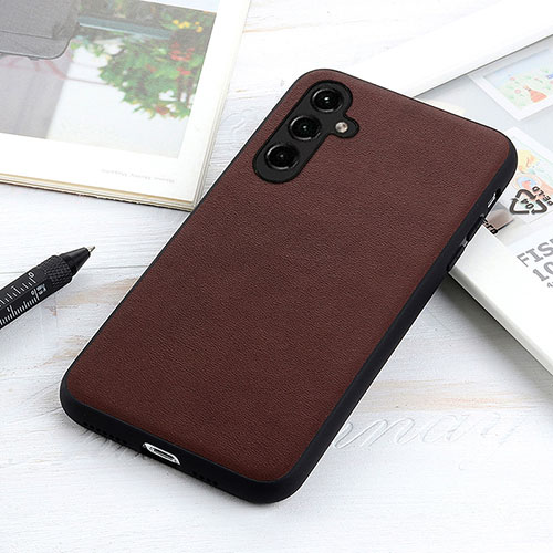 Soft Luxury Leather Snap On Case Cover B02H for Samsung Galaxy A14 4G Brown