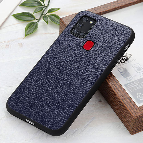 Soft Luxury Leather Snap On Case Cover B02H for Samsung Galaxy A21s Blue