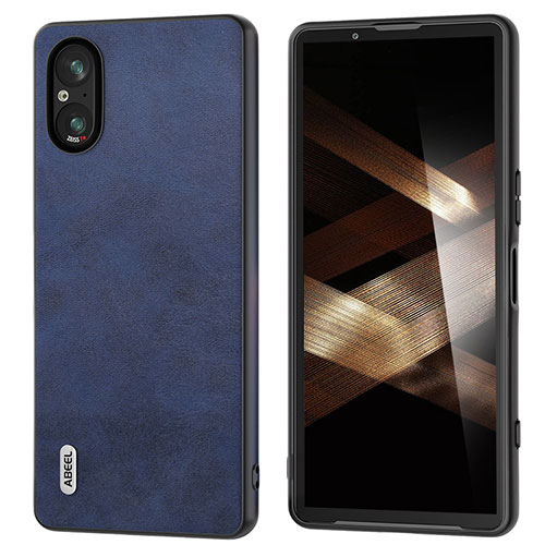 Soft Luxury Leather Snap On Case Cover B02H for Sony Xperia 5 V Blue