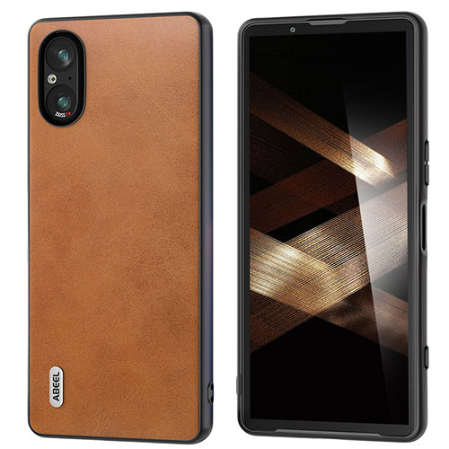 Soft Luxury Leather Snap On Case Cover B02H for Sony Xperia 5 V Brown