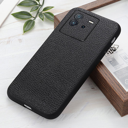 Soft Luxury Leather Snap On Case Cover B02H for Vivo iQOO Neo6 5G Black