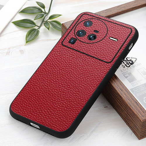 Soft Luxury Leather Snap On Case Cover B02H for Vivo X80 Pro 5G Red