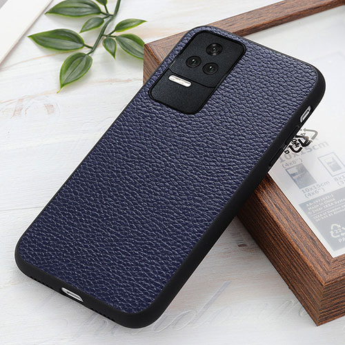 Soft Luxury Leather Snap On Case Cover B02H for Xiaomi Poco F4 5G Blue