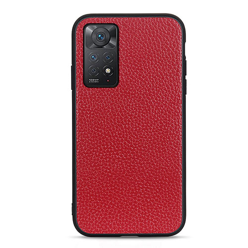 Soft Luxury Leather Snap On Case Cover B02H for Xiaomi Redmi Note 11 Pro 4G Red