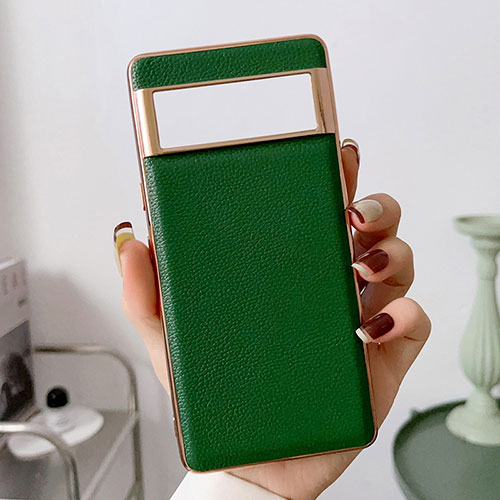 Soft Luxury Leather Snap On Case Cover B03H for Google Pixel 6a 5G Green