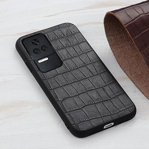 Soft Luxury Leather Snap On Case Cover B04H for Xiaomi Poco F4 5G Black