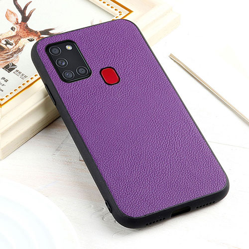 Soft Luxury Leather Snap On Case Cover B05H for Samsung Galaxy A21s Purple