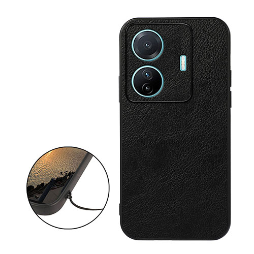 Soft Luxury Leather Snap On Case Cover B06H for Vivo iQOO Z6 Pro 5G Black