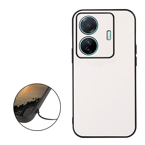 Soft Luxury Leather Snap On Case Cover B06H for Vivo iQOO Z6 Pro 5G White