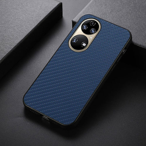 Soft Luxury Leather Snap On Case Cover B07H for Huawei P50e Blue