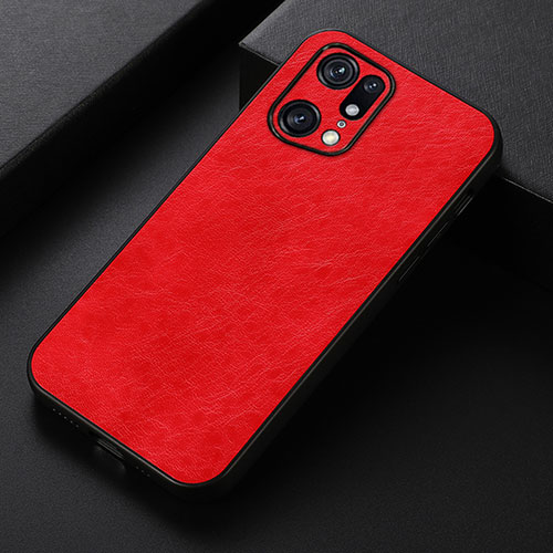 Soft Luxury Leather Snap On Case Cover B07H for Oppo Find X5 Pro 5G Red