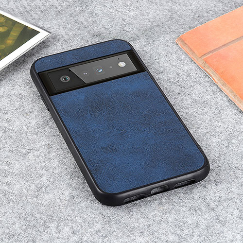 Soft Luxury Leather Snap On Case Cover B08H for Google Pixel 6 Pro 5G Blue