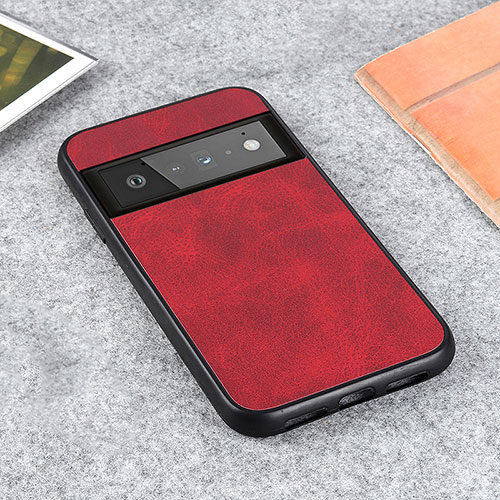 Soft Luxury Leather Snap On Case Cover B08H for Google Pixel 6 Pro 5G Red