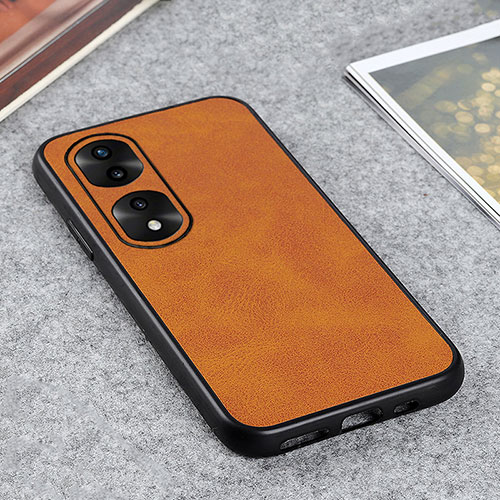 Soft Luxury Leather Snap On Case Cover B08H for Huawei Honor 70 Pro+ Plus 5G Brown