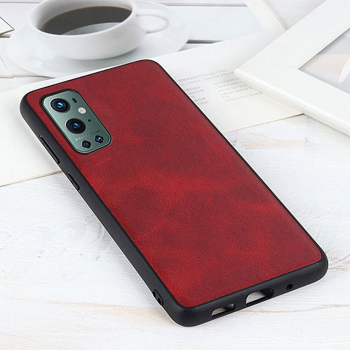 Soft Luxury Leather Snap On Case Cover B08H for OnePlus 9 Pro 5G Red